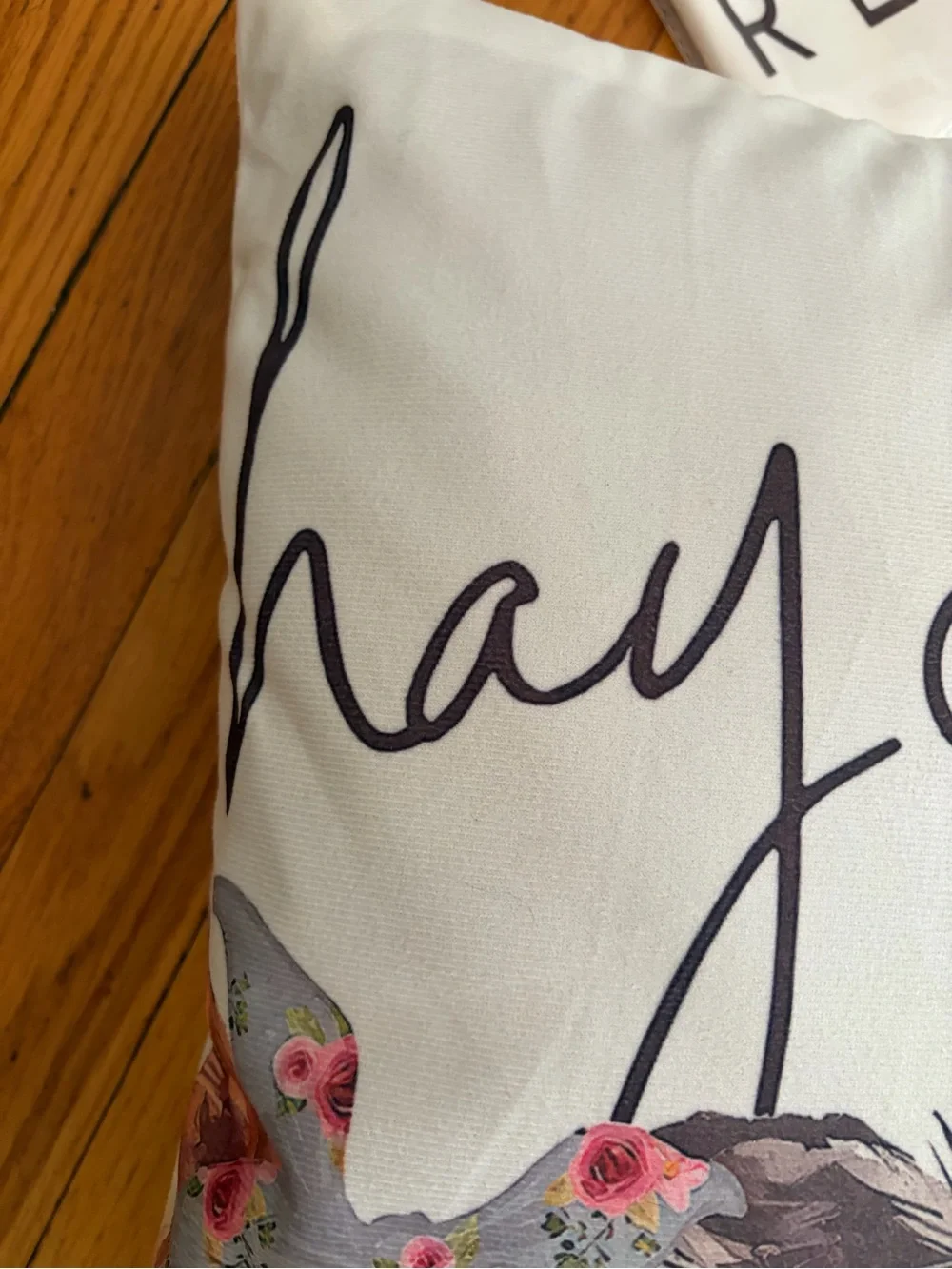 NEW Hay Girl Hay Decorative Cow Throw Pillow Case zipper White Pink Floral